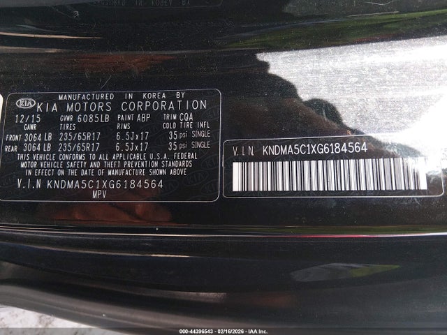 Aukcja sprzedaży 2016 Kia Sedona L, vin: KNDMA5C1XG6184564, numer aukcji: 44396543