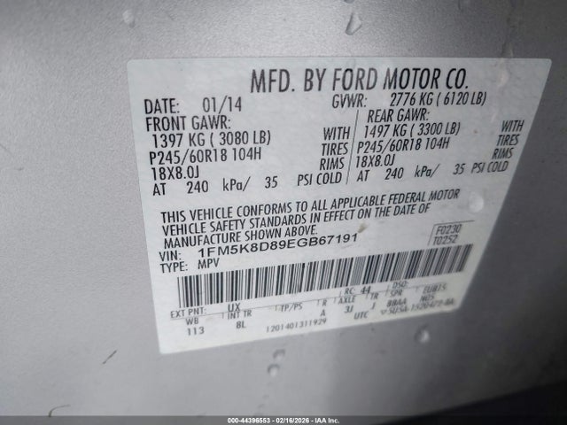 2014 FORD EXPLORER 1FM5K8D89EGB67191 Photo 8