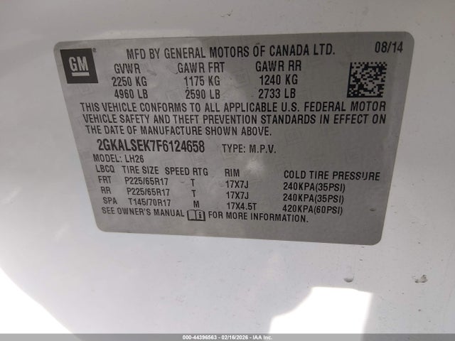 44396563 :رقم المزاد ، 2GKALSEK7F6124658 vin ، 2015 Gmc Terrain Slt-1 مزاد بيع