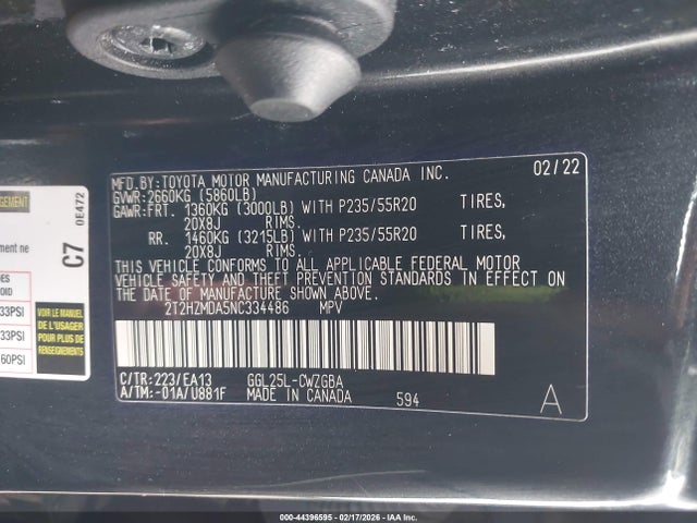 Продаж на аукціоні авто 2022 Lexus Rx 350, vin: 2T2HZMDA5NC334486, номер лоту: 44396595