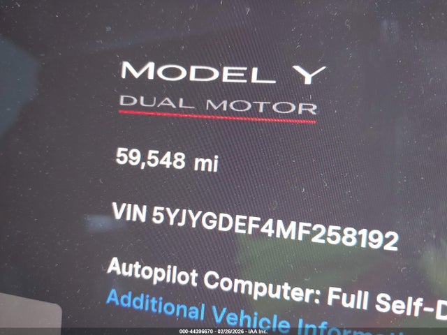 5YJYGDEF4MF258192 Tesla Model Y Performance Dual Motor All-wheel Drive
