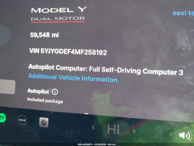 5YJYGDEF4MF258192 Tesla Model Y Performance Dual Motor All-wheel Drive
