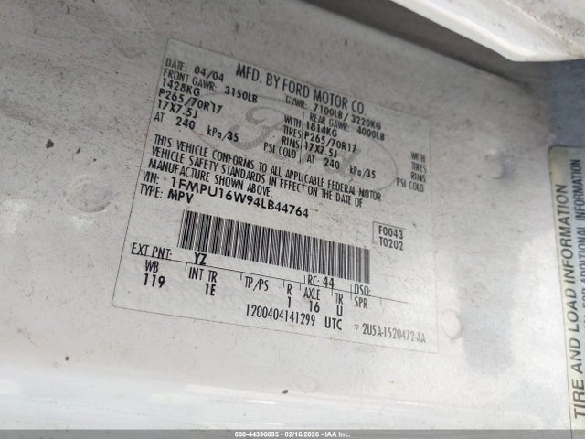 2004 Ford Expedition Xlt მანქანა იყიდება აუქციონზე, vin: 1FMPU16W94LB44764, აუქციონის ნომერი: 44396695