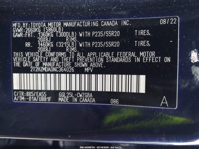 Aukcja sprzedaży 2022 Lexus Rx 350, vin: 2T2HZMDA0NC364026, numer aukcji: 44396703