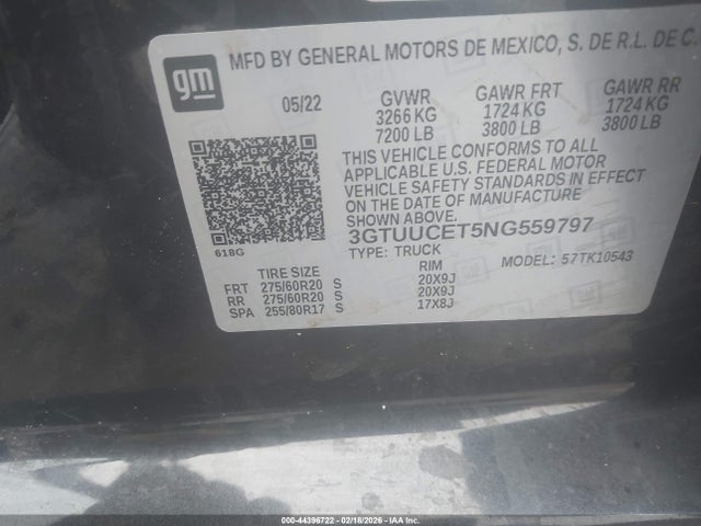 2022 GMC SIERRA 1500 3GTUUCET5NG559797 Photo 8