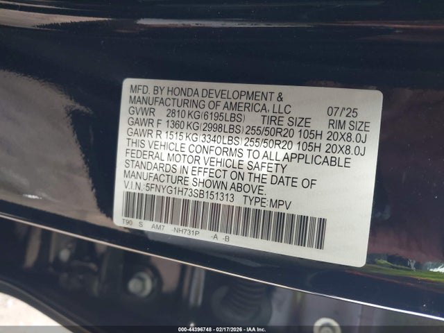 5FNYG1H73SB151313 Honda Pilot Touring