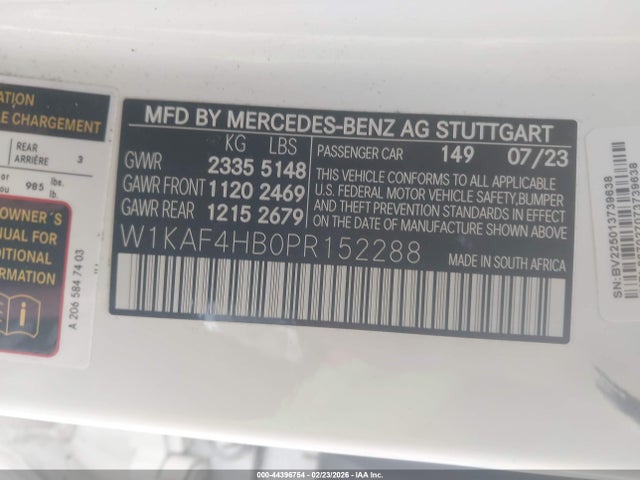 44396754 :رقم المزاد ، W1KAF4HB0PR152288 vin ، 2023 Mercedes-benz C 300 4matic مزاد بيع