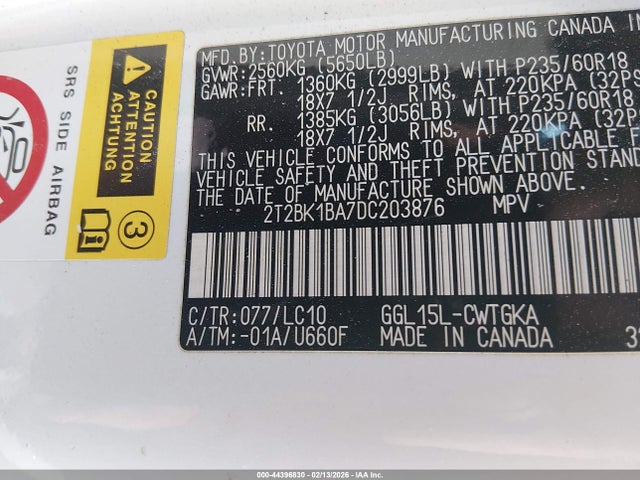 44396830 :رقم المزاد ، 2T2BK1BA7DC203876 vin ، 2013 Lexus Rx 350 مزاد بيع