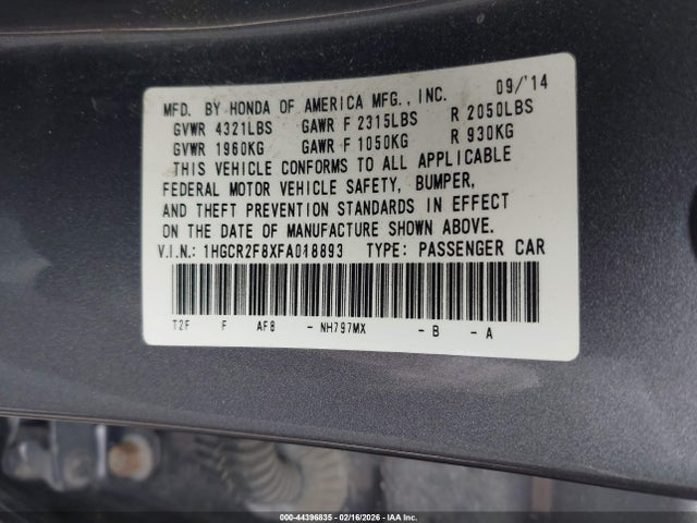 Honda Accord Ex-l 2015 1HGCR2F8XFA018893 Image 9