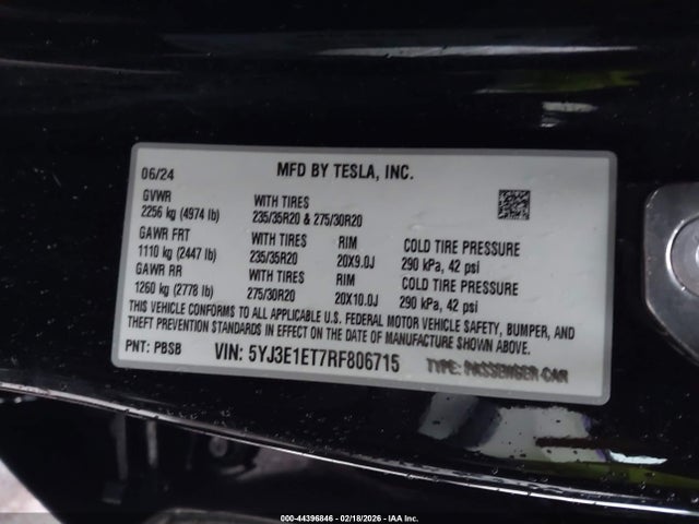 Продажа на аукционе авто 2024 Tesla Model 3 Performance All-wheel Drive, vin: 5YJ3E1ET7RF806715, номер лота: 44396846