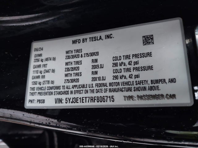 Продажа на аукционе авто 2024 Tesla Model 3 Performance All-wheel Drive, vin: 5YJ3E1ET7RF806715, номер лота: 44396846