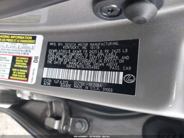 Aukcja sprzedaży 2020 Lexus Es 350, vin: 58ADZ1B13LU054882, numer aukcji: 44396851