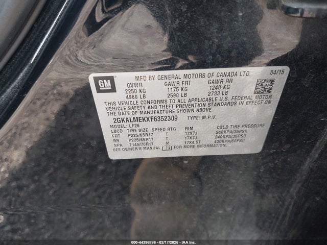 Aukcja sprzedaży 2015 Gmc Terrain Sle-1, vin: 2GKALMEKXF6352309, numer aukcji: 44396896