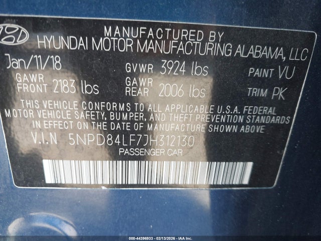 2018 HYUNDAI ELANTRA 5NPD84LF7JH312130 Photo 8