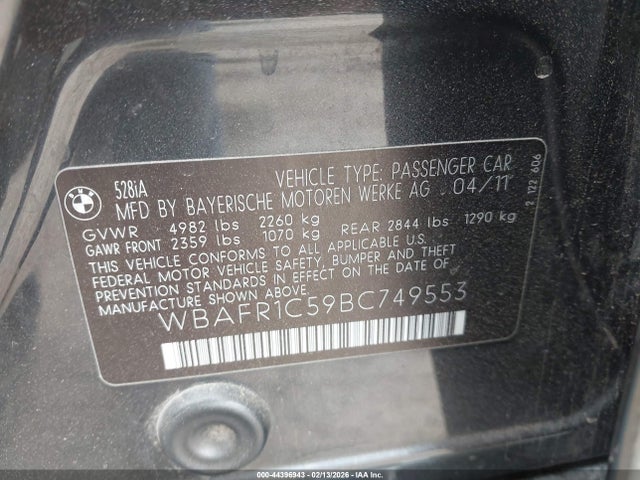Продажа на аукционе авто 2011 Bmw 528i, vin: WBAFR1C59BC749553, номер лота: 44396943