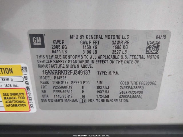 1GKKRRKD2FJ349137 GMC Acadia Slt-1