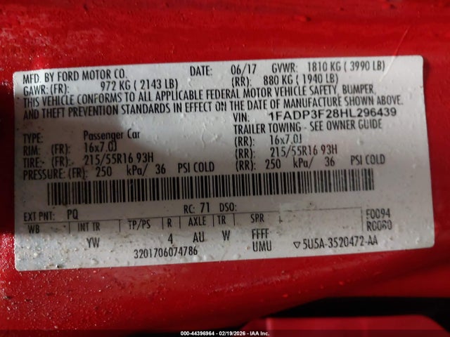 1FADP3F28HL296439 Ford FOCUS SE