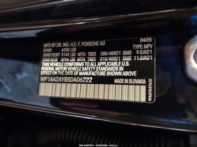 Aukcja sprzedaży 2025 Porsche Cayenne, vin: WP1AA2AY8SDA06222, numer aukcji: 44397001