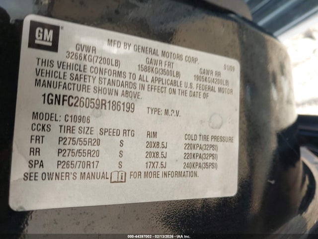 2009 CHEVROLET SUBURBAN 1500 1GNFC26059R186199 Photo 8