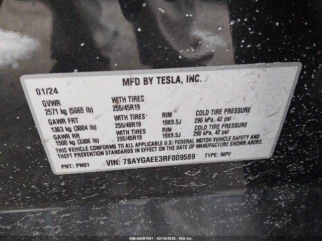 Продаж на аукціоні авто 2024 Tesla Model Y Long Range Dual Motor All-wheel Drive, vin: 7SAYGAEE3RF009589, номер лоту: 44397041