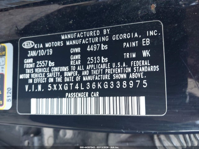Продаж на аукціоні авто 2019 Kia Optima Lx, vin: 5XXGT4L36KG338975, номер лоту: 44397043