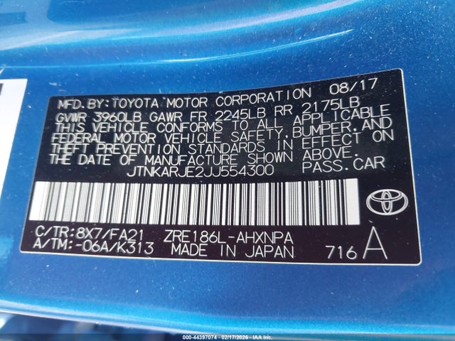JTNKARJE2JJ554300 Toyota COROLLA IM