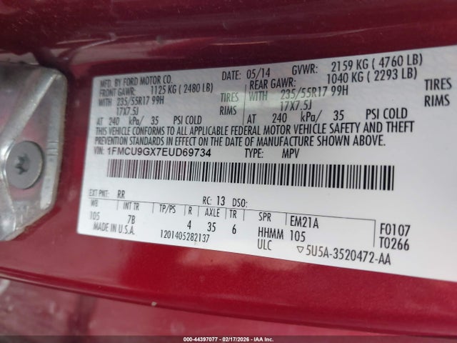 Ford ESCAPE SE 2014 1FMCU9GX7EUD69734 Image 9