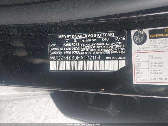 Aukcja sprzedaży 2017 Mercedes-benz E 300 4matic, vin: WDDZF4KB5HA192104, numer aukcji: 44397093