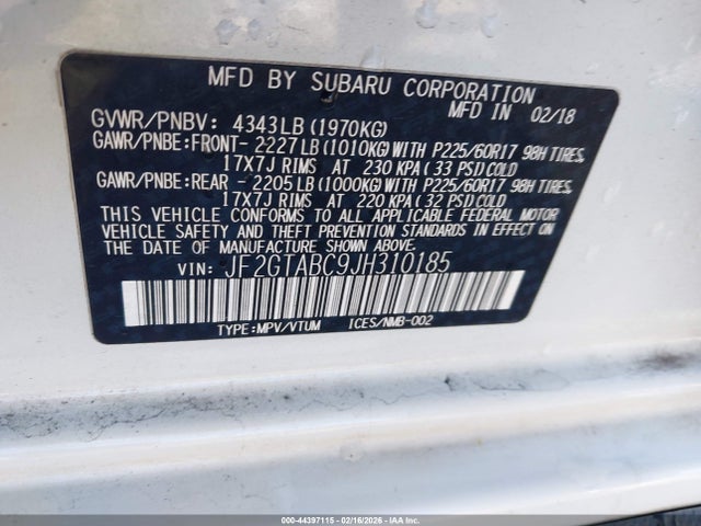 Aukcja sprzedaży 2018 Subaru Crosstrek 2.0i Premium, vin: JF2GTABC9JH310185, numer aukcji: 44397115