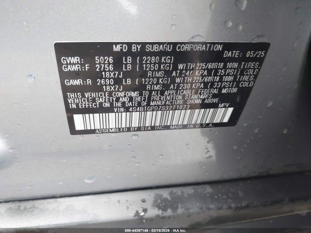44397148 :رقم المزاد ، 4S4BTGPD7S3271023 vin ، 2025 Subaru Outback Touring Xt مزاد بيع
