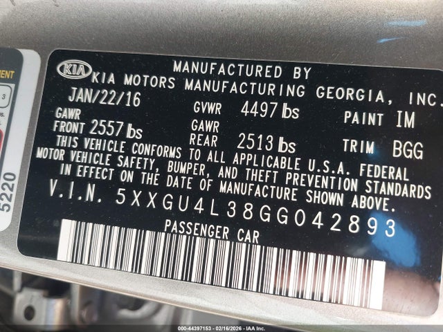 5XXGU4L38GG042893 KIA OPTIMA EX