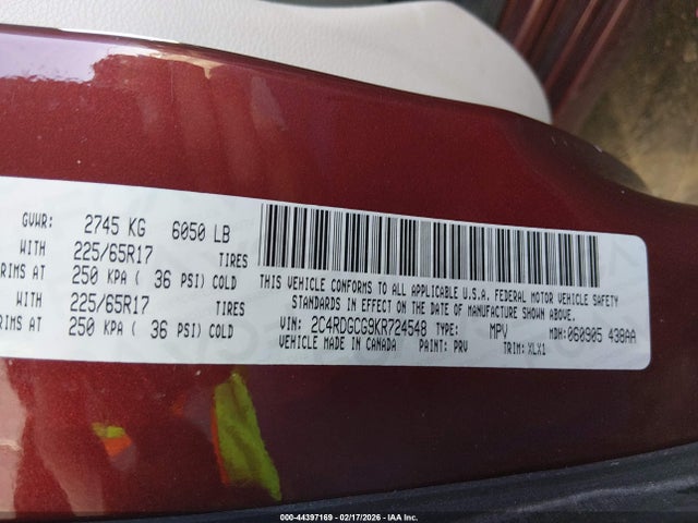 Aukcja sprzedaży 2019 Dodge Grand Caravan Sxt, vin: 2C4RDGCG9KR724548, numer aukcji: 44397169