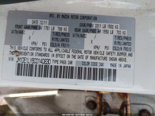 44397185 :رقم المزاد ، JM1DE1LY6C0140830 vin ، 2012 Mazda Mazda2 Touring مزاد بيع