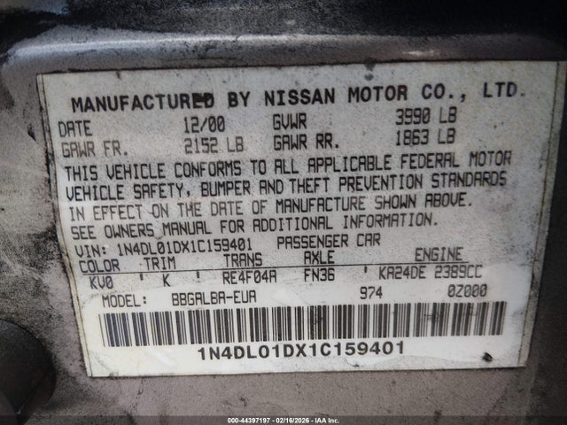 2001 NISSAN ALTIMA 1N4DL01DX1C159401 Photo 8
