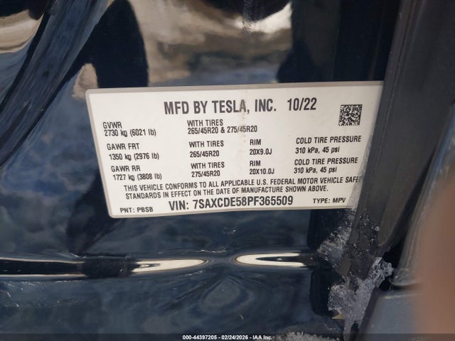 Aukcja sprzedaży 2023 Tesla Model X Dual Motor All-wheel Drive/standard Range, vin: 7SAXCDE58PF365509, numer aukcji: 44397205