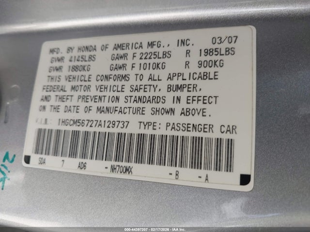 Продажа на аукционе авто 2007 Honda Accord 2.4 Ex, vin: 1HGCM56727A129737, номер лота: 44397207