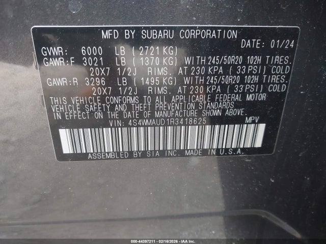 Продаж на аукціоні авто 2024 Subaru Ascent Limited 7-passenger, vin: 4S4WMAUD1R3418625, номер лоту: 44397211