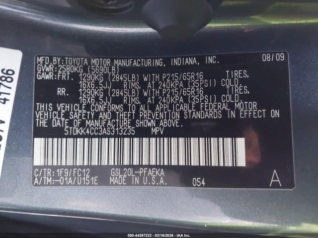 2010 Toyota Sienna Le მანქანა იყიდება აუქციონზე, vin: 5TDKK4CC3AS313235, აუქციონის ნომერი: 44397222