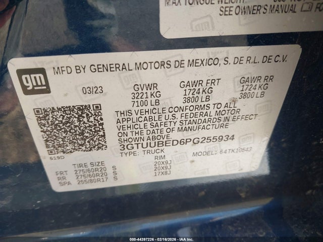 Aukcja sprzedaży 2023 Gmc Sierra 1500 4wd  Short Box Sle, vin: 3GTUUBED6PG255934, numer aukcji: 44397226