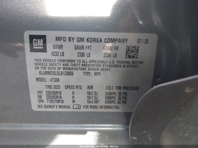 2020 Buick Encore Gx Fwd Select მანქანა იყიდება აუქციონზე, vin: KL4MMDSL0LB133056, აუქციონის ნომერი: 44397233