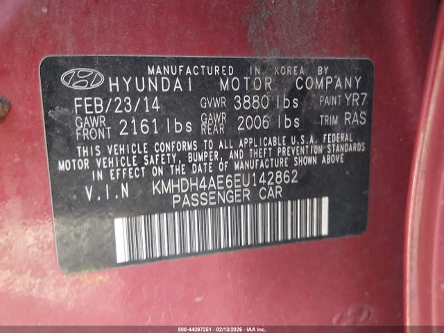 Aukcja sprzedaży 2014 Hyundai Elantra Se, vin: KMHDH4AE6EU142862, numer aukcji: 44397251