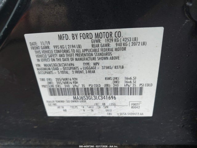 Aukcja sprzedaży 2020 Ford Ecosport Se, vin: MAJ6S3GL3LC341696, numer aukcji: 44397260
