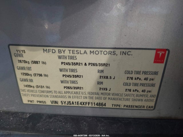 2015 TESLA MODEL S 5YJSA1E4XFF114864 Photo 8