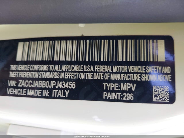 44397288 :رقم المزاد ، ZACCJABB0JPJ43456 vin ، 2018 Jeep Renegade Latitude Fwd مزاد بيع