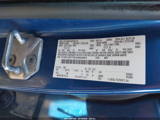 Ford ESCAPE S 2017 1FMCU0F73HUB43403 Image 9