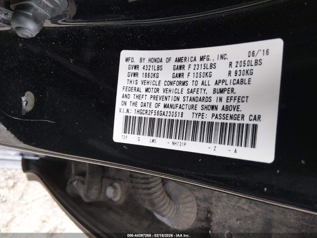 44397368 :رقم المزاد ، 1HGCR2F56GA230519 vin ، 2016 Honda Accord Sport مزاد بيع