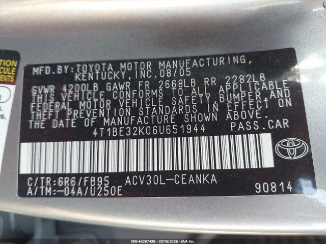 2006 TOYOTA CAMRY 4T1BE32K06U651944 Photo 8