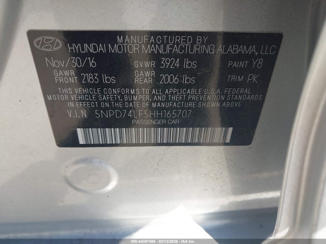 5NPD74LF5HH165707 Hyundai ELANTRA SE