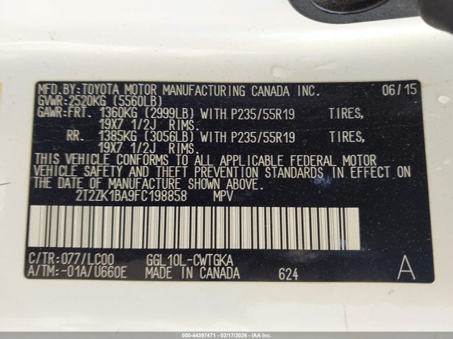 Aukcja sprzedaży 2015 Lexus Rx 350, vin: 2T2ZK1BA9FC198858, numer aukcji: 44397471