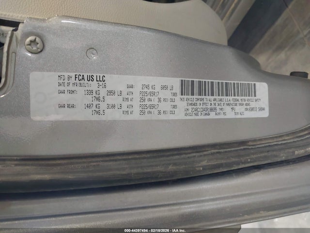 44397494 :رقم المزاد ، 2C4RC1CG4GR188695 vin ، 2016 Chrysler Town & Country Touring-l Anniversary Edition مزاد بيع